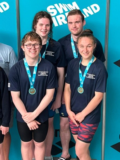 Aislinn, Brendan, Donal and Anna who won 1st place today in the 200m Mixed Medley Relay 2022 Div 2 in UL