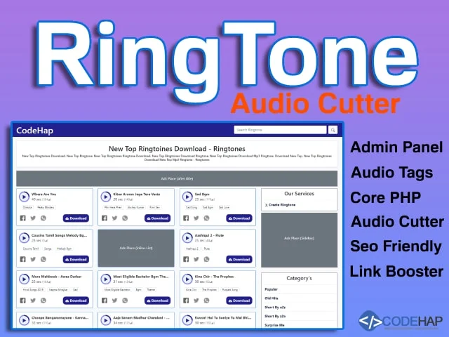 Ringtone Core PHP Script With admin panel (Mp3 Cutter)