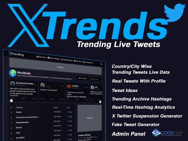 X (Twitter) Live Trends PHP Script With Admin Panel