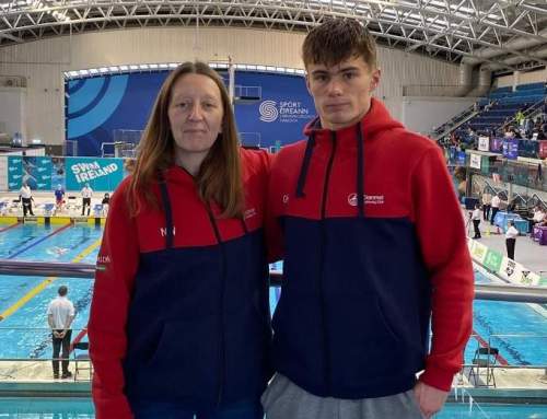 Head Coach Niamh, Garry & Kevin all modelling our new club hoodies at the Irish National Winter Championships in Dublin